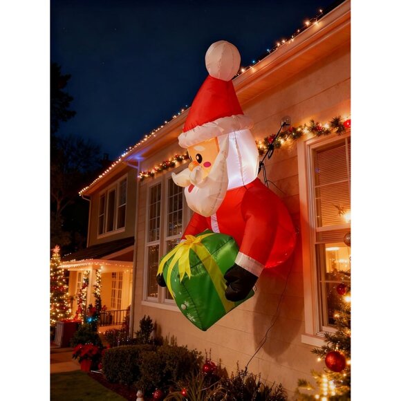 ⚡3.5FT Christmas Inflatable Window Santa with Green Gift Box Outdoor Decoration - Picture 2 of 6